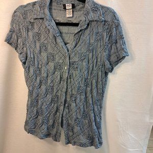 Studio 1940 Stretchy Blue Lace Button Up Shirt L